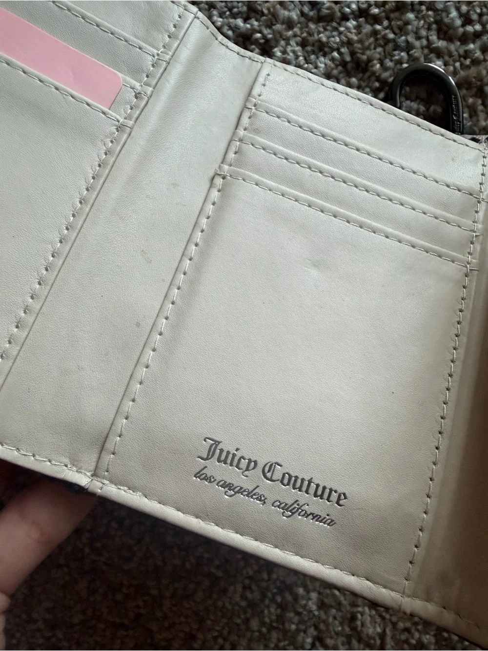 Juicy Couture Black Embossed Heart Wallet Keychain Card Case Silver Hardware